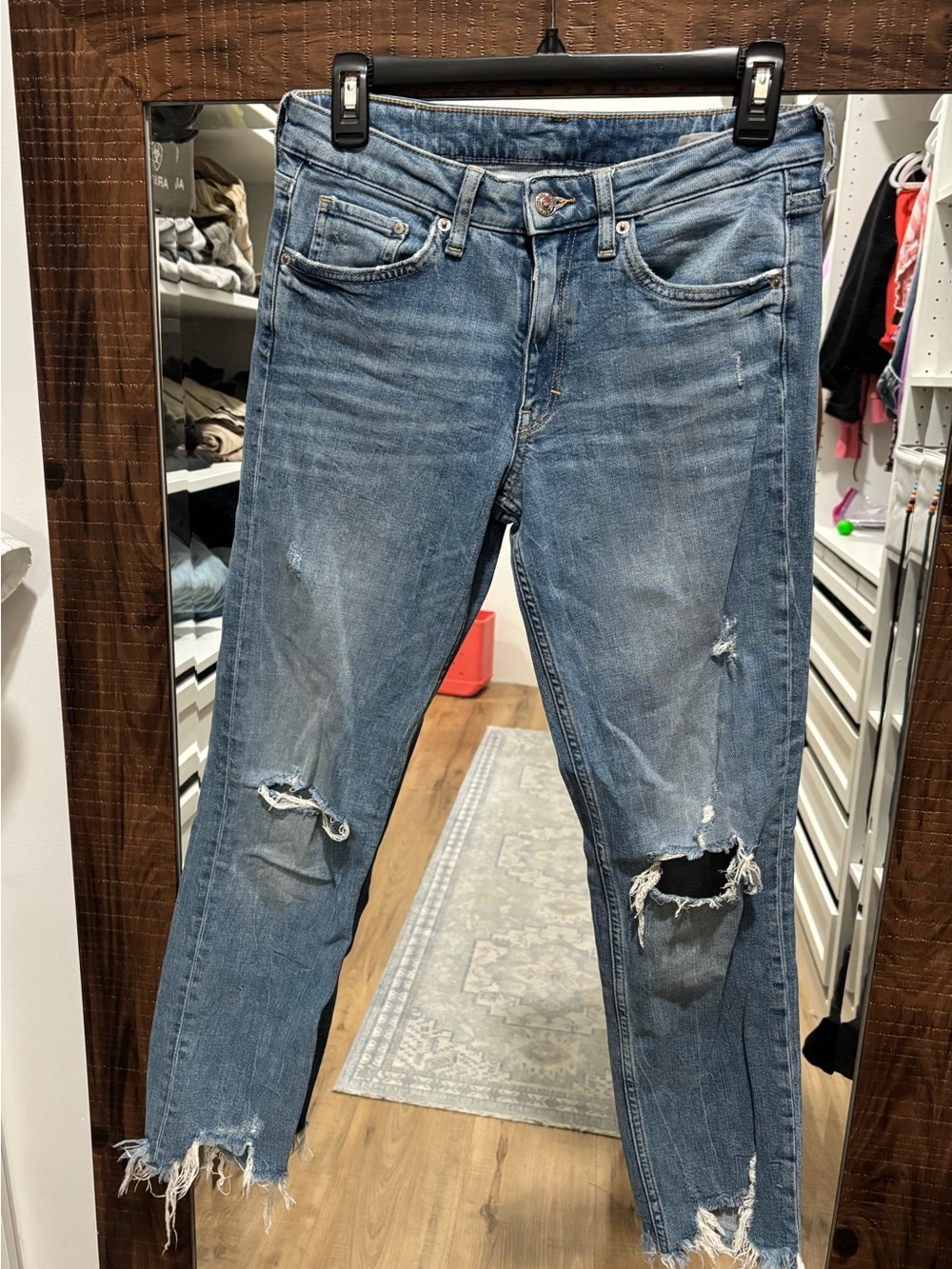 &Denim Women's Distressed Blue Ripped Slim Jeans Girlfriend Fit